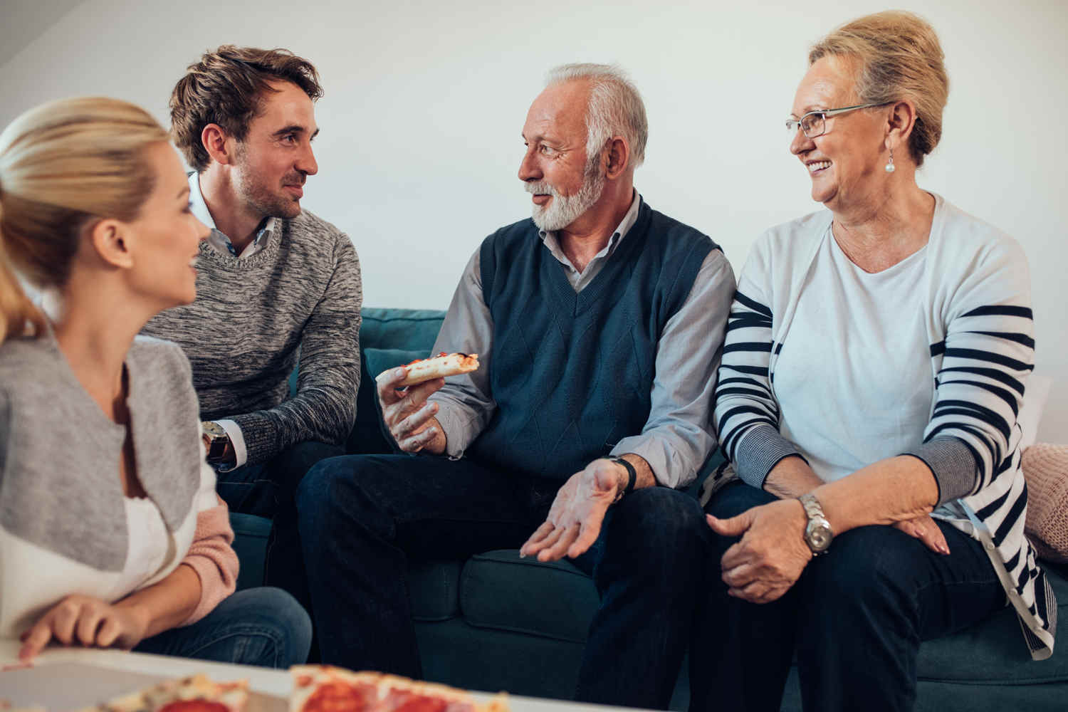 family talking on the couch